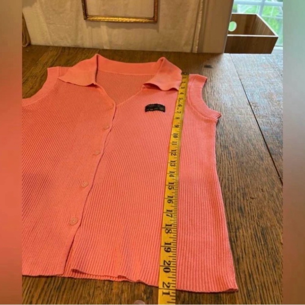 Pink Ribbed Sleeveless Button Front Top Size S - Picture 5 of 5